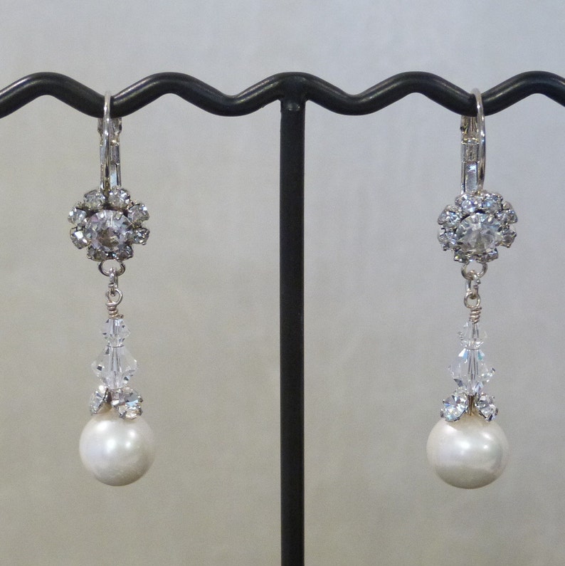 Freshwater Pearl and Swarovski Crystal Bead Cap Drop Earrings image 0