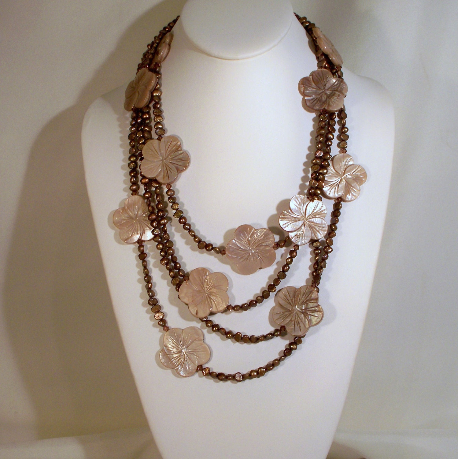 Sand Mother of Pearl Flowers and Freshwater Pearls Multistrand - Etsy