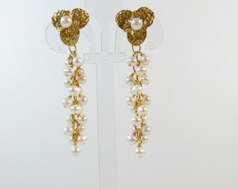 Boucles d'Oreilles Fleurs Or et Perles d'Eau Douce