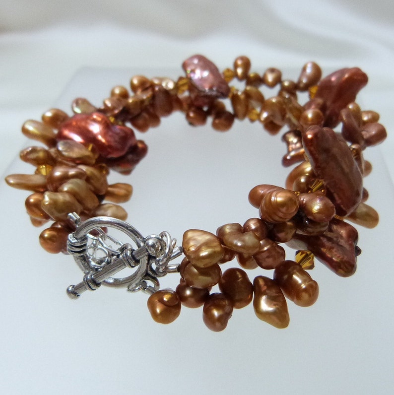Freshwater Pearl Copper Open Bracelet main image 0