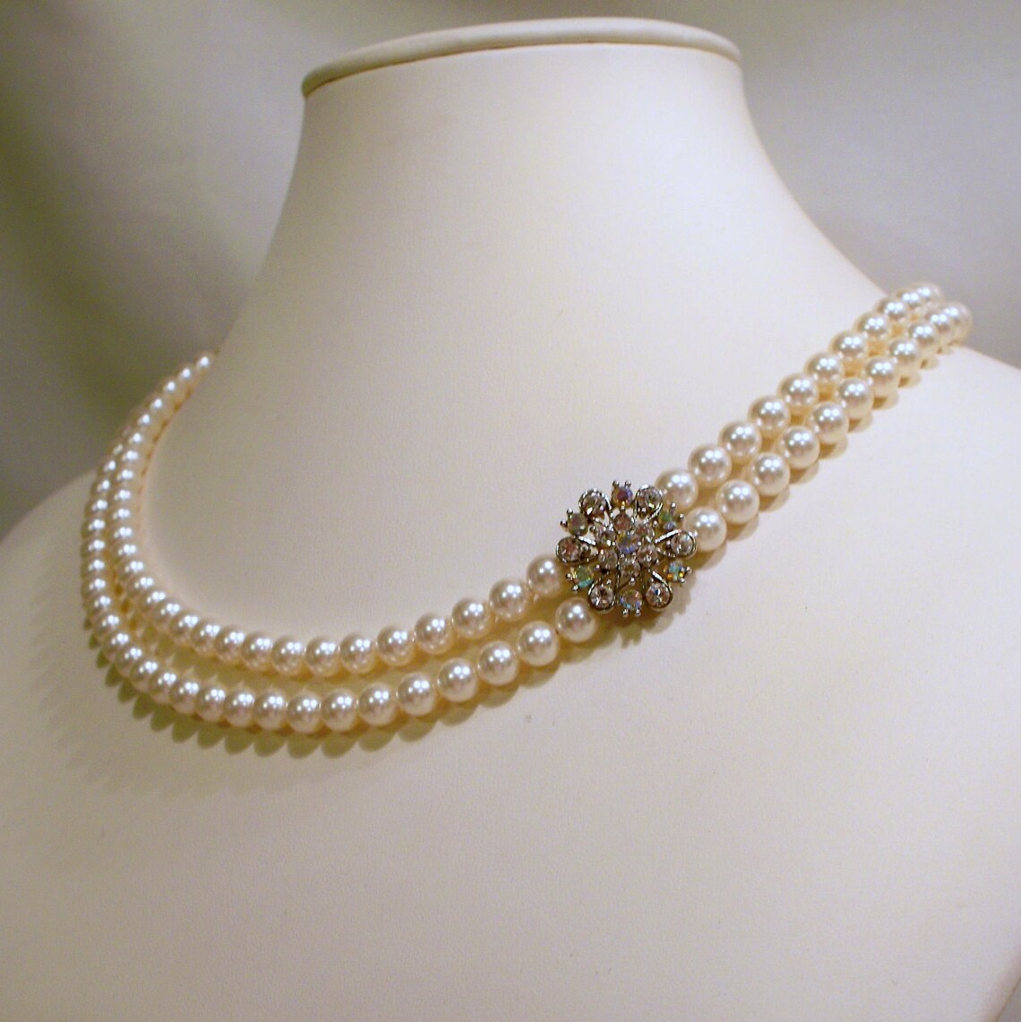 Swarovski Double Strand Cream Pearl Necklace Etsy