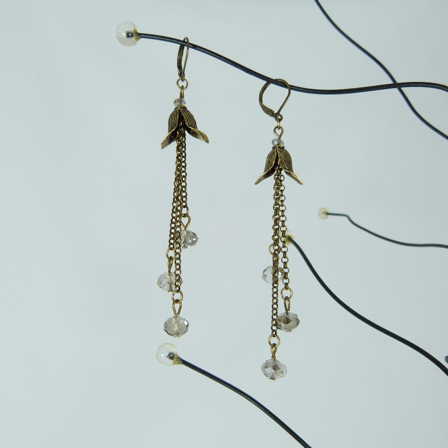 Crystals and Lilies Bronze Earrings Etsy