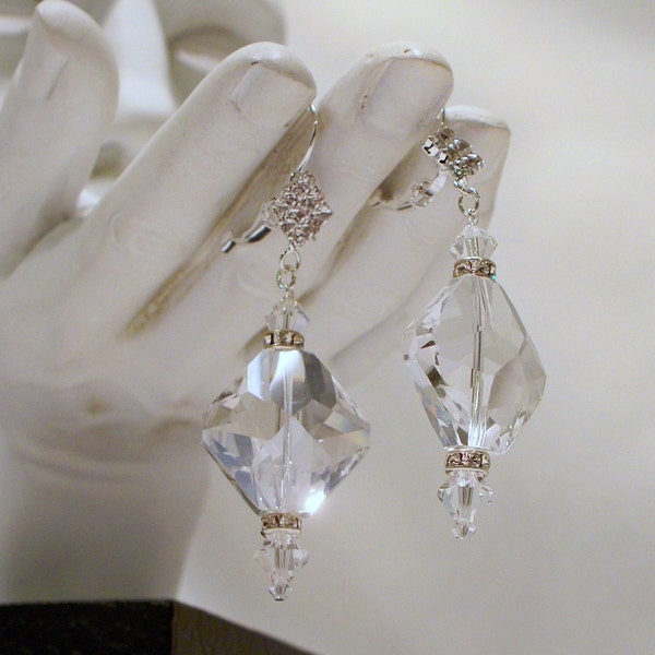 Crystal Ice and Rhinestone Leverback Earrings