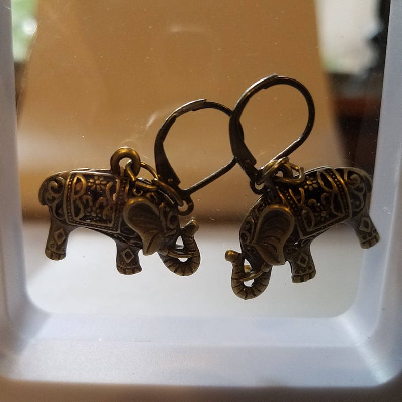 3D Bronze Elephant Earrings Etsy