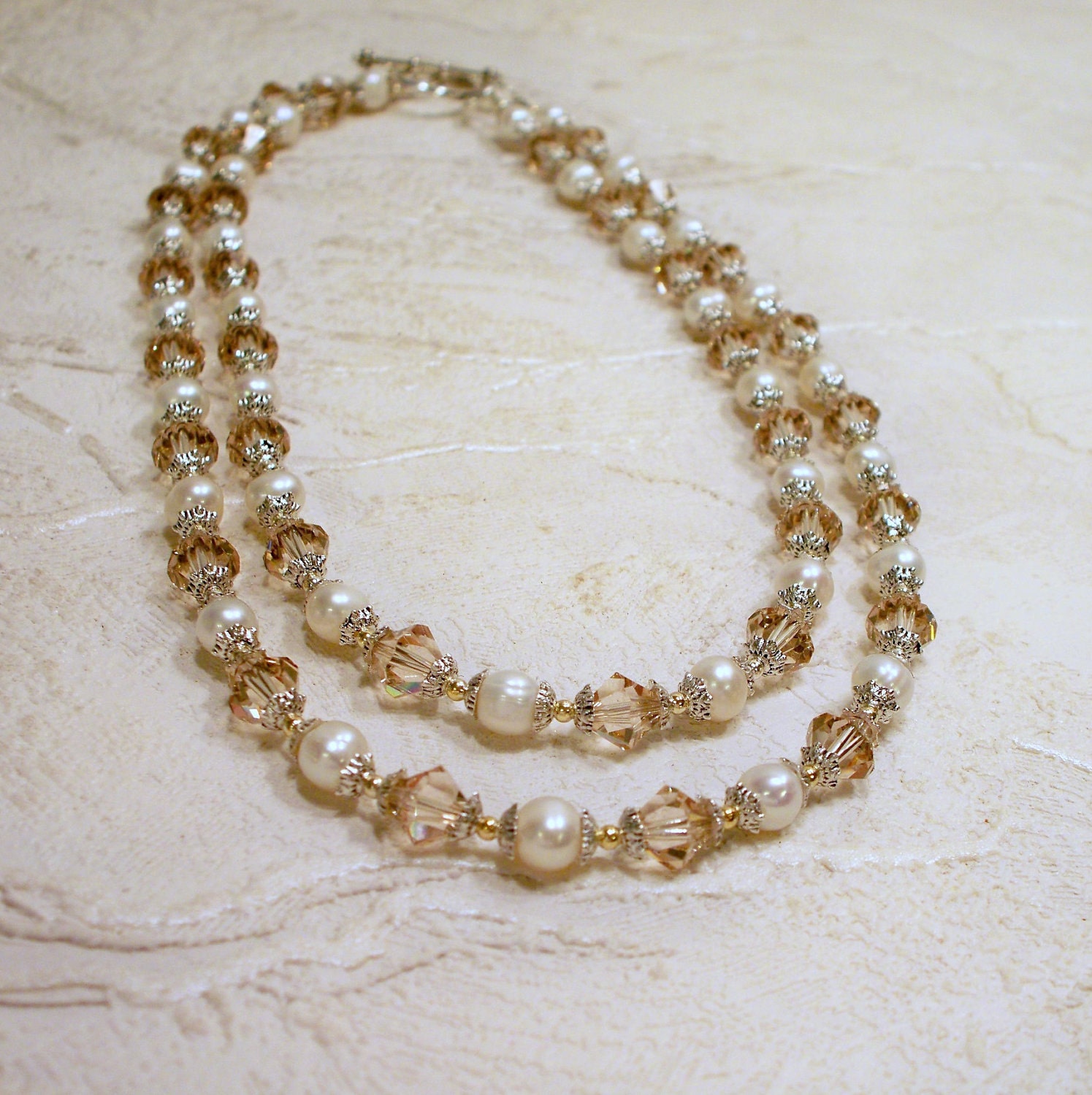 Ceylon Topaz Crystals and Pearl Double Strand Necklace - Etsy