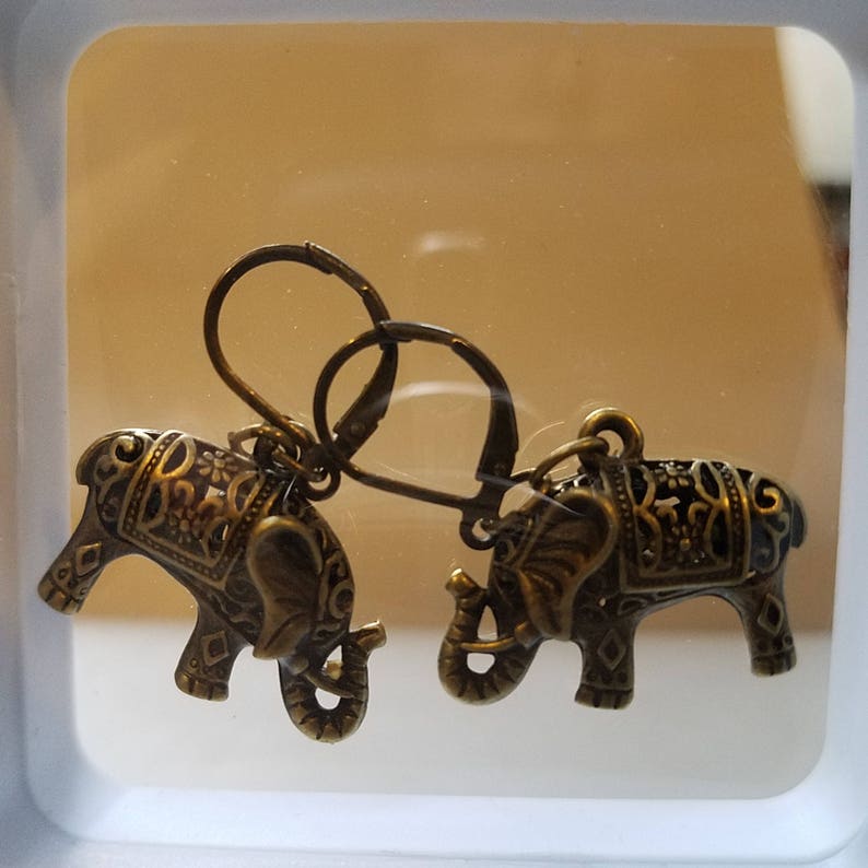 3D Bronze Elephant Earrings Etsy