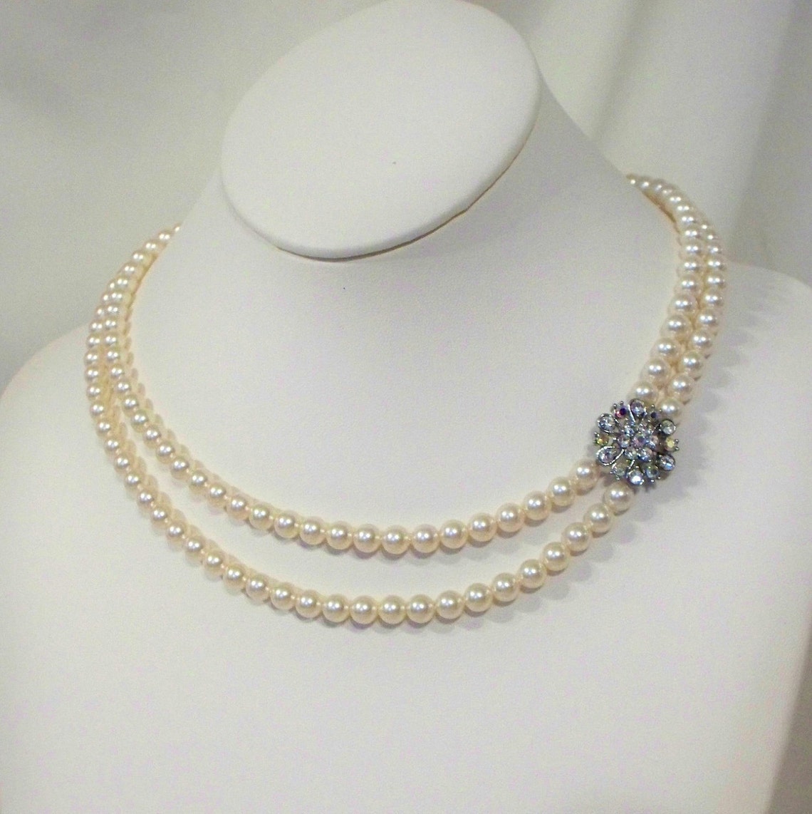 Swarovski Double Strand Cream Pearl Necklace Etsy