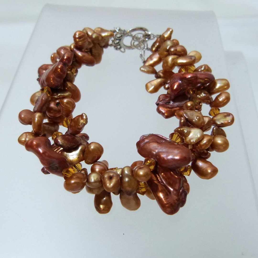 Freshwater Pearl Copper Open Bracelet main image 1