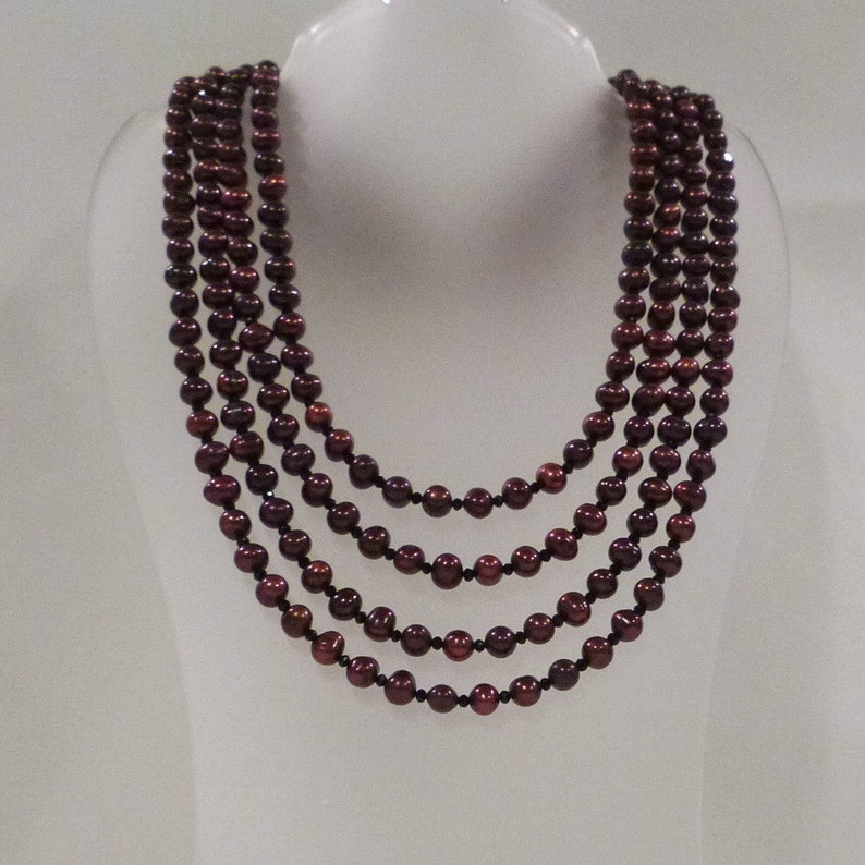 Deep Red 4 Strand Freshwater Pearl Necklace - Etsy