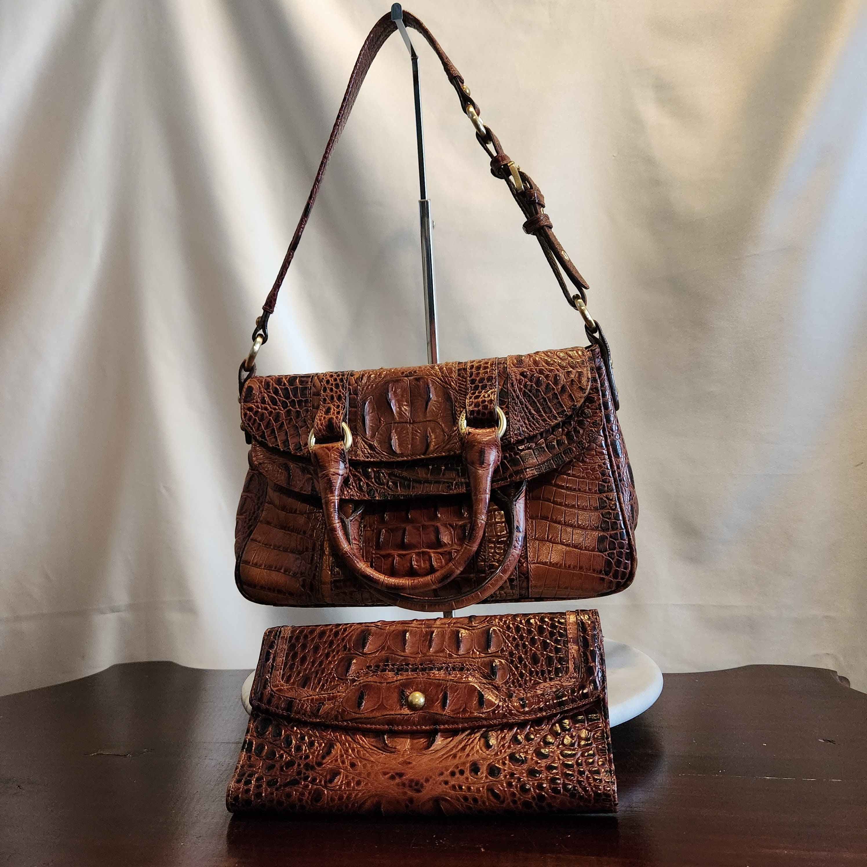 RARE! Vintage Brahmin Leather Handbag Purse - Brown / Black | eBay