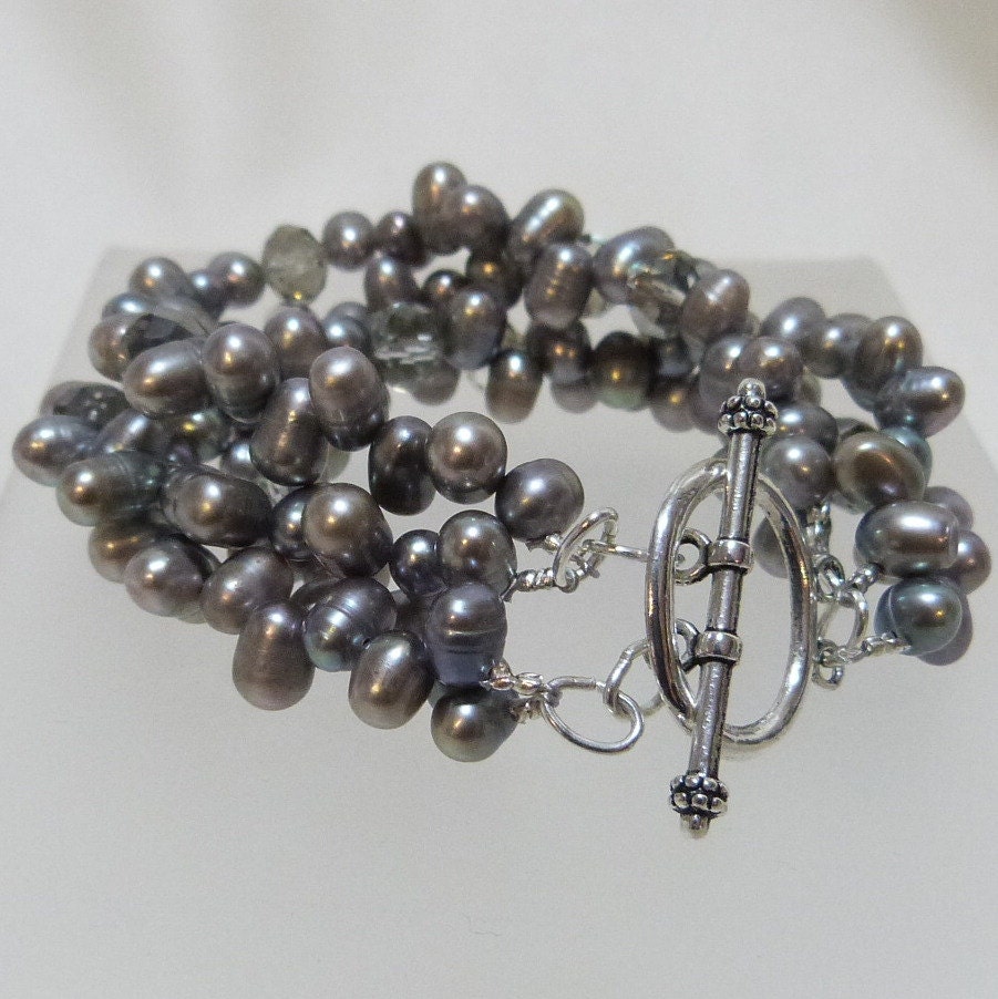 Pewter Freshwater Pearls 4 Strand Bracelet With Toggle - Etsy