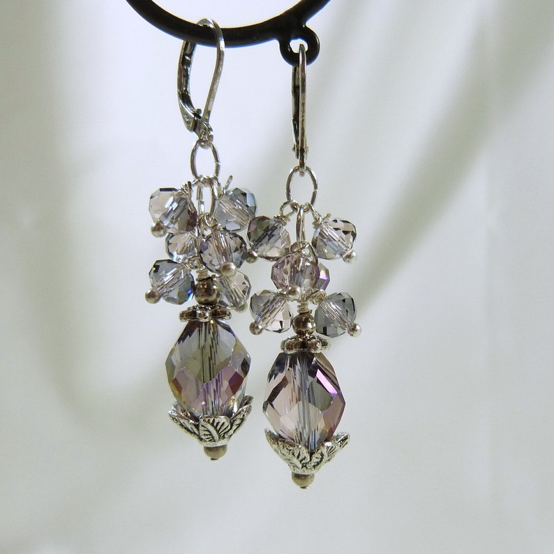 Silver Iris Crystal Cluster Earrings on Leverbacks image 0