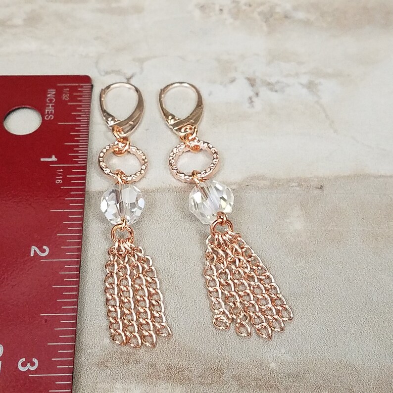 Rose Gold Tassel & Crystal Earrings Etsy