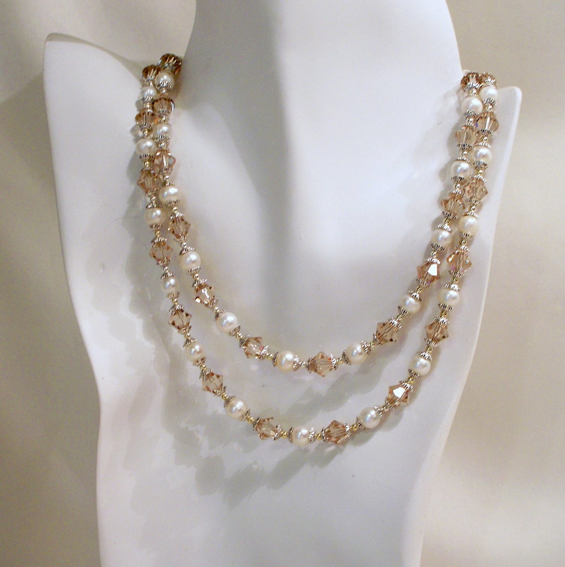 Ceylon Topaz Crystals and Pearl Double Strand Necklace - Etsy