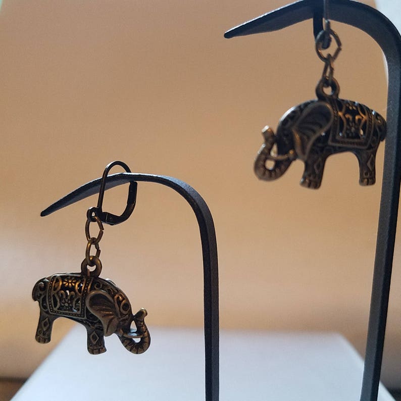 3D Bronze Elephant Earrings Etsy