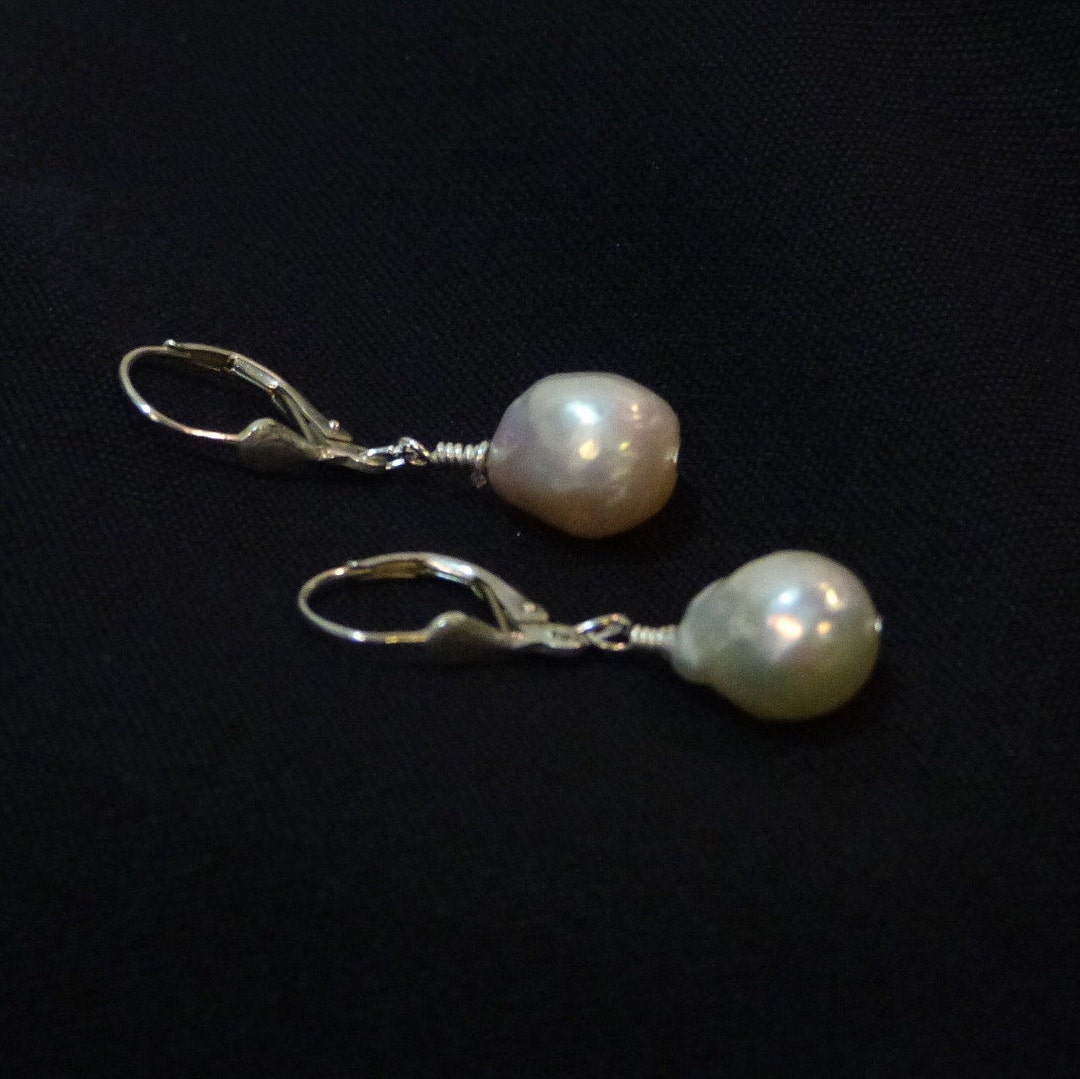 Baroque Freshwater Pearl Earrings on Sterling Silver Leverbacks - Etsy
