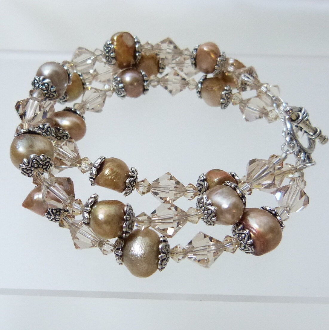 Taupe Triple Strand Swarovski Crystal and Freshwater Pearl | Etsy