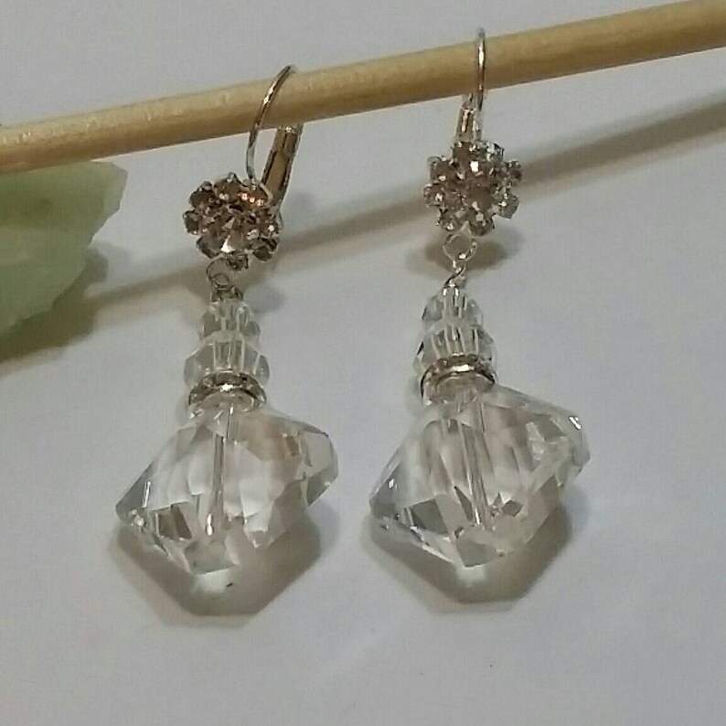 Crystal Earrings on Rhodium Plated Rhinestone Leverbacks Etsy