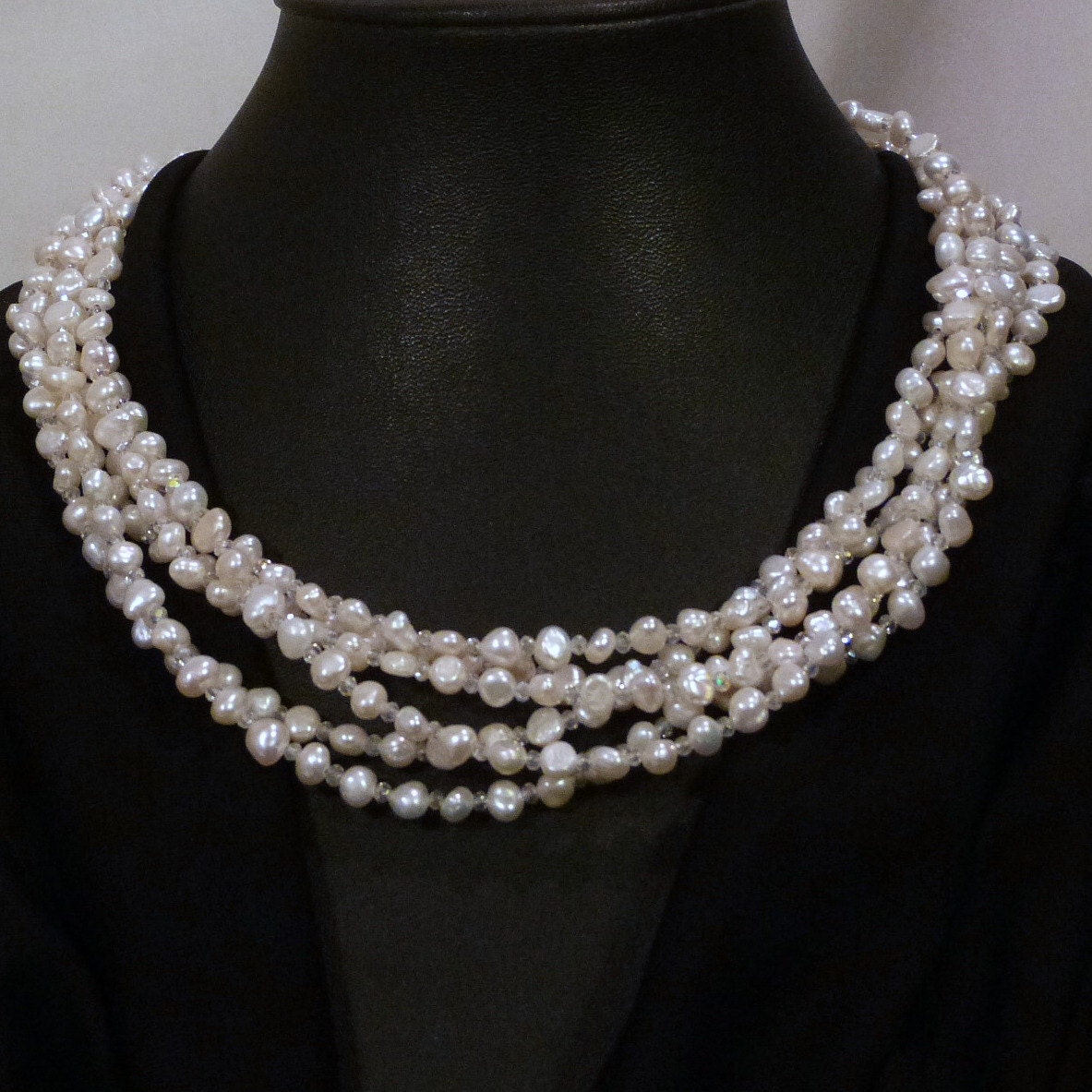 6 Strand Freshwater Pearl and Crystal Choker - Etsy