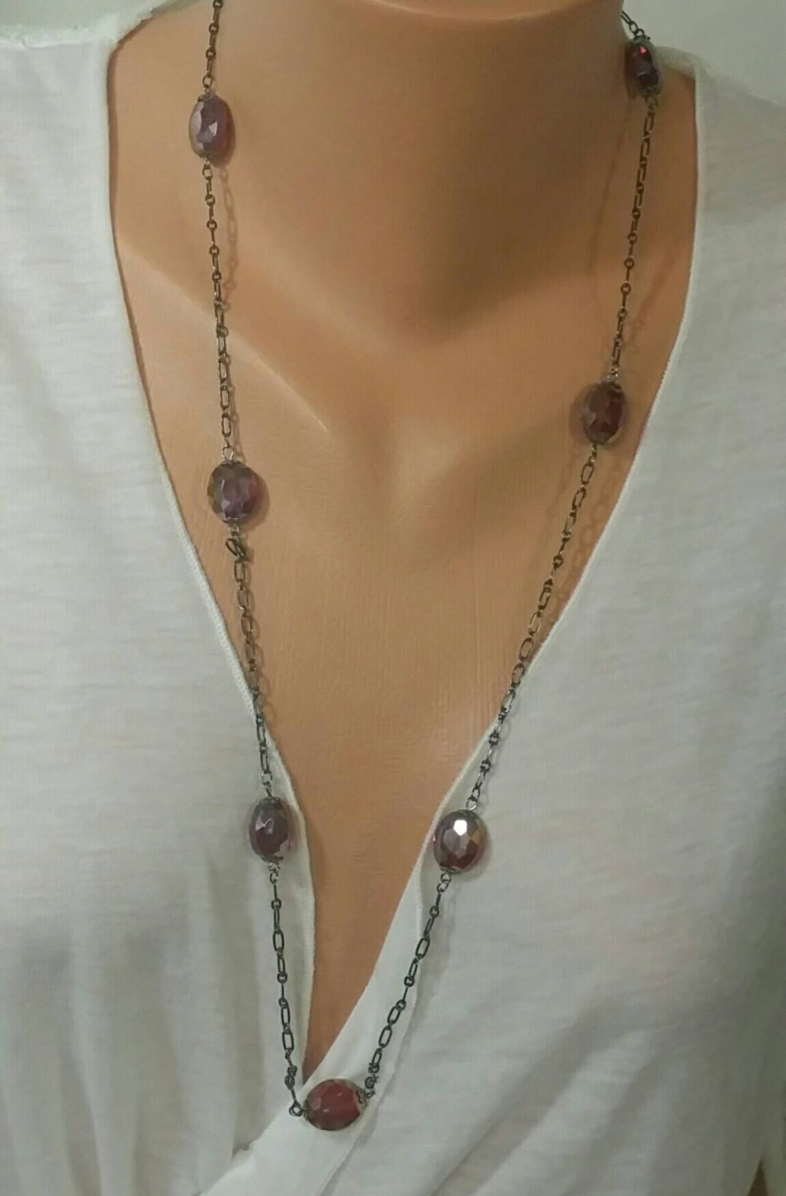 Ruby Crystals Chain Link Gunmetal Necklace With Matching Etsy