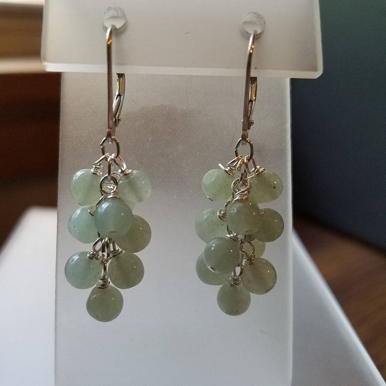 Genuine Aquamarine Cluster Earrings on Sterling Silver Leverbacks image 2