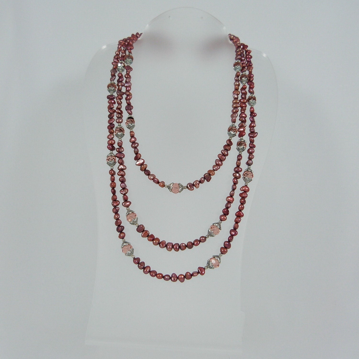 Triple Strand Natural Turquoise & Copper Collar Necklace 250n