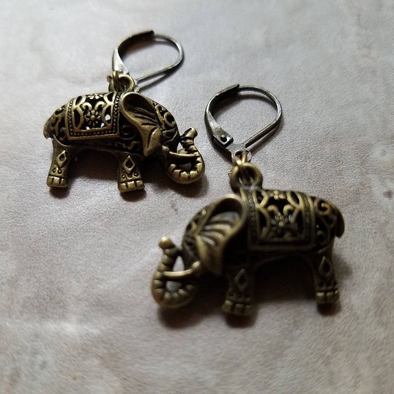 3D Bronze Elephant Earrings Etsy
