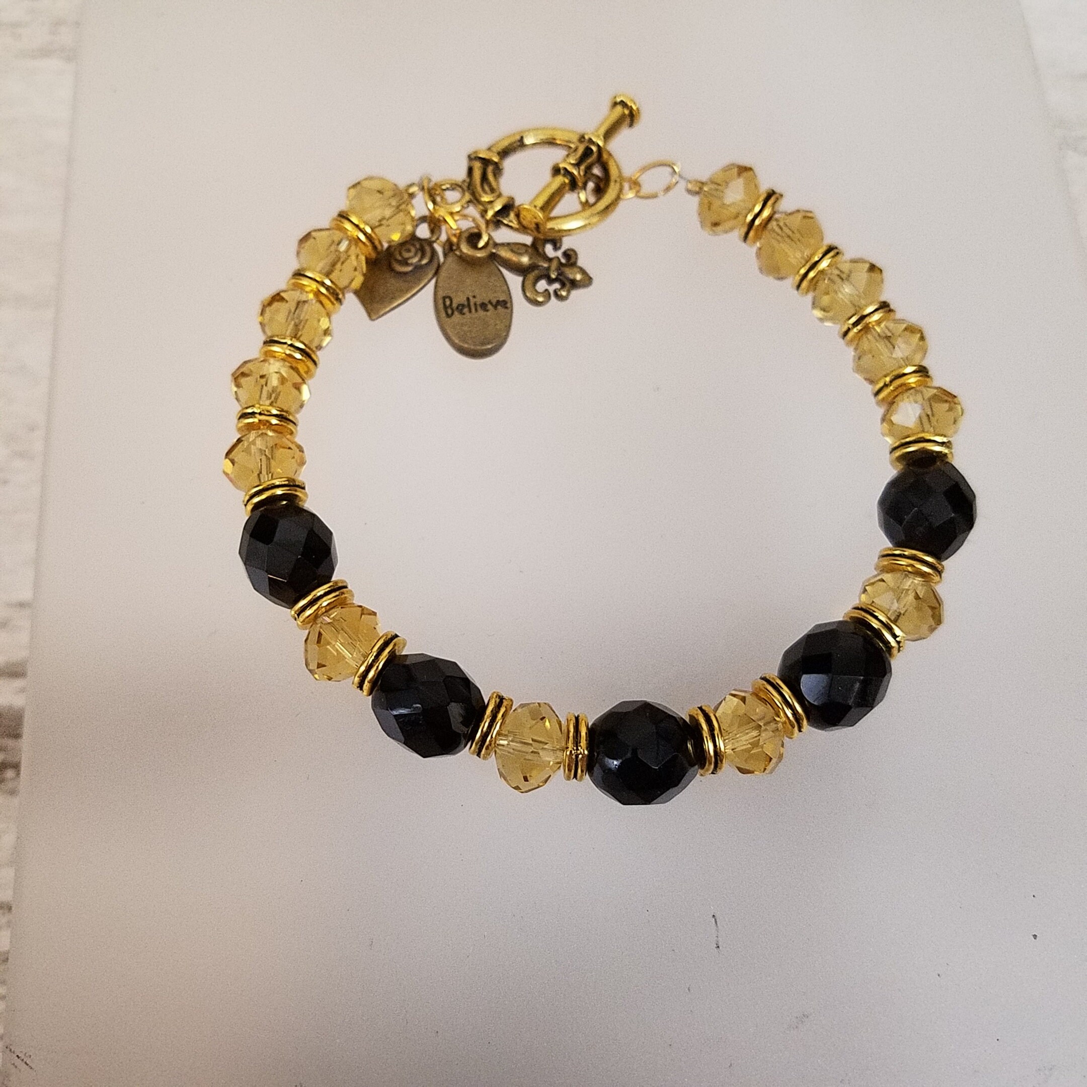 Black and Gold Believe Fleur De Lis Bracelet in Gold Crystal - Etsy