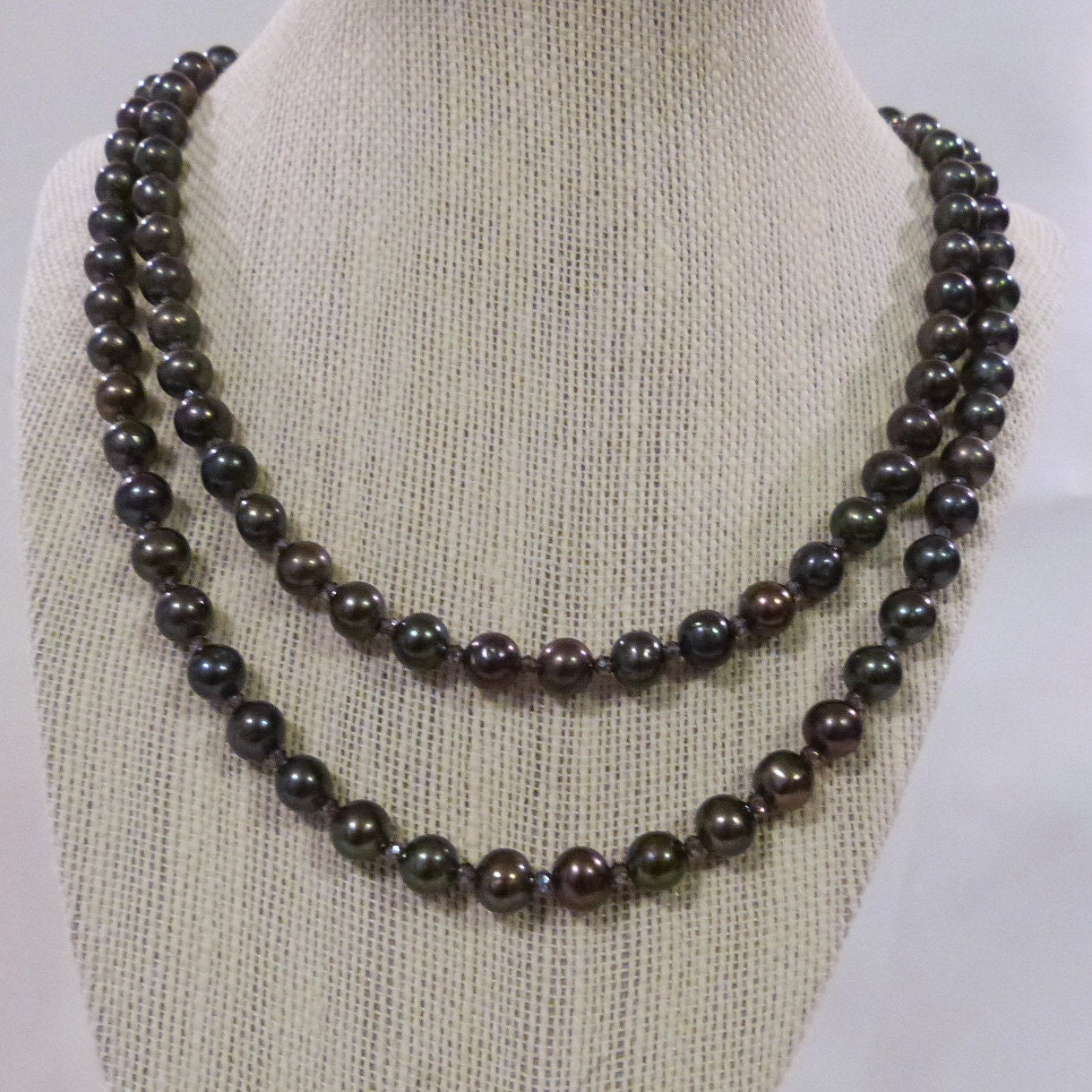 Double Strand Dark Peacock Freshwater Pearl Necklace - Etsy