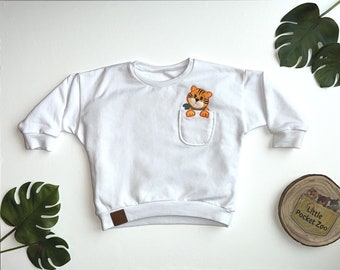 Pull oversize avec application animal en blanc - pull bébé, taille pull enfant. 50/56 - 98/104