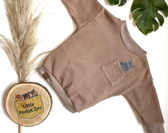 Pull tricoté beige foncé avec application d'animaux - pull bébé, taille pull enfant. 50 - 104