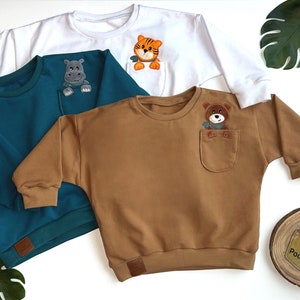 Oversized sweater with animal appliqué in petrol baby sweater, children's sweater size 50/56 98/104 image 3