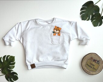 Oversized sweater with animal appliqué in white - baby sweater, children's sweater size 50/56 - 98/104