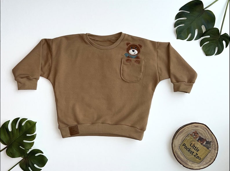 Oversized sweater with animal appliqué in light brown baby sweater, children's sweater size 50/56 98/104 image 1