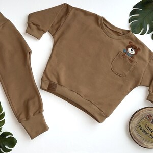 Pull oversize avec application animal en marron clair pull bébé, taille pull enfant. 50/56 98/104 image 2