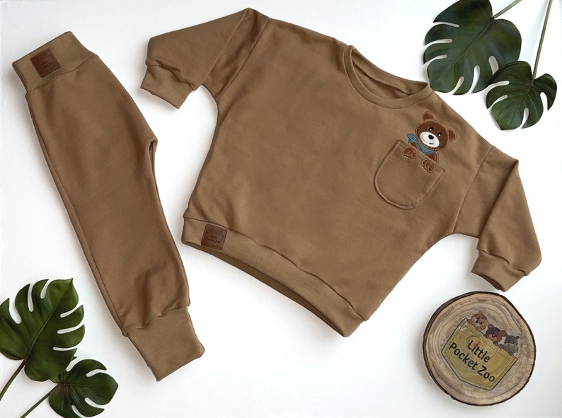 Oversized sweater with animal appliqué in light brown baby sweater, children's sweater size 50/56 98/104 image 2