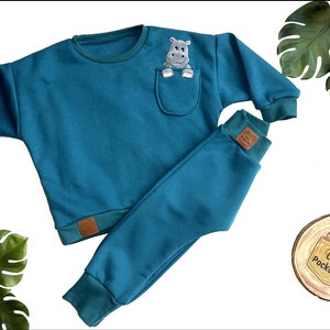 Oversized sweater with animal appliqué in petrol baby sweater, children's sweater size 50/56 98/104 image 2