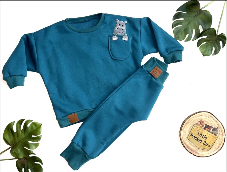 Oversized sweater with animal appliqué in petrol baby sweater, children's sweater size 50/56 98/104 image 2