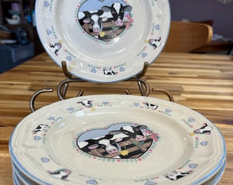 Set of 5 Vintage Tienshan stoneware plates "Buttercup" collection 7-3/4”