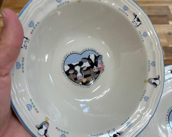 Set of 4 Vintage Tienshan stoneware soup/cereal bowls "Buttercup" collection