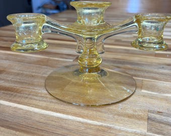 Vintage Honey Yellow glass 3-light candelabra, on a trident style