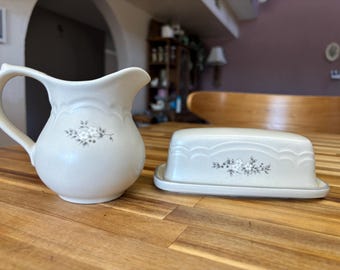 Vintage Pfaltzgraff Heirloom Pattern Creamer and Butterdish
