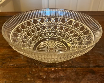 Vintage Federal Glass Co. Große Windsor-Knopf- und Cane-Patyern-Schale aus klarem Kristallglas.