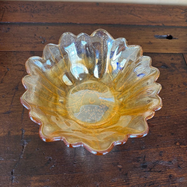 Vintage Yellow Carnival Glass Sunflower Indiana Glass Flower Bowl-Made in America 1950’s
