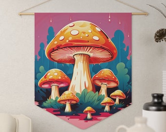 Grooviger Pilz-Wimpel, Retro-Wandkunst, fröhlicher Wandteppich, trendige psychedelische Atmosphäre, heller, lebendiger Wandbehang