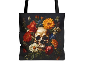 Sac fourre-tout squelette de fleurs sauvages de mauvaise humeur sombre