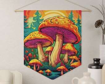 Groovy Pilz Wimpel Retro Wand Kunst Glücklich Wand Tapisserie Trendy Psychedelic Vibe Helle lebendige Wandbehang