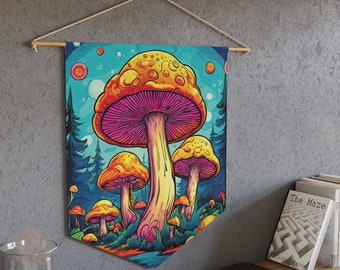 Fanion champignon groovy Art mural rétro joyeux tapisserie murale tendance Psychédélique tendance Lumineux et vibrant tenture murale