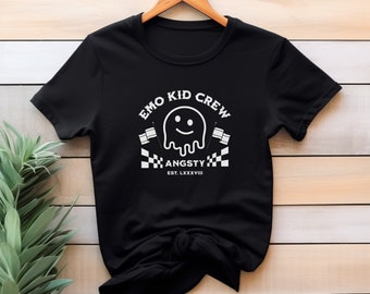 Emo Kid Crew T Shirt Angsty Vibes Emo Kid Black T-Shirt Elder Emo T-shirt Emo Aesthetic Shirt Shades of Black