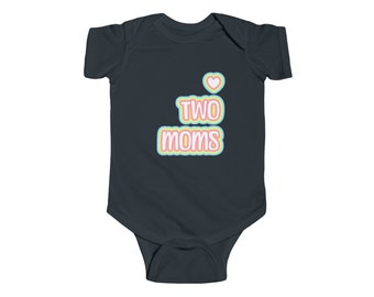 Two Moms Rainbow Neon Infant Fine Jersey Bodysuit - Celebrating Love and Diversity - Double the Moms, Double the Love! LGBTQ+ Pride Onesie